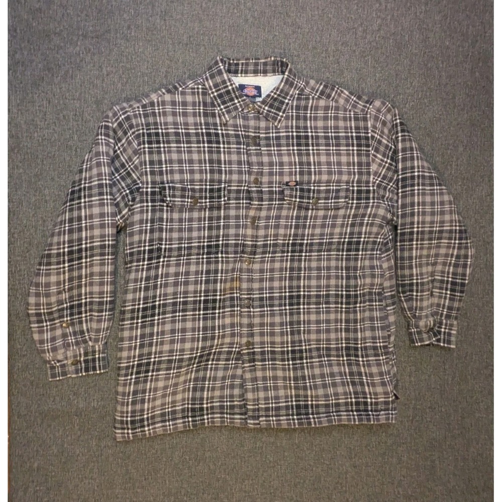 Dickies Genuine Sherpa Lined Snap Up Plaid Flannel Jacket Shirt Mens Large Work